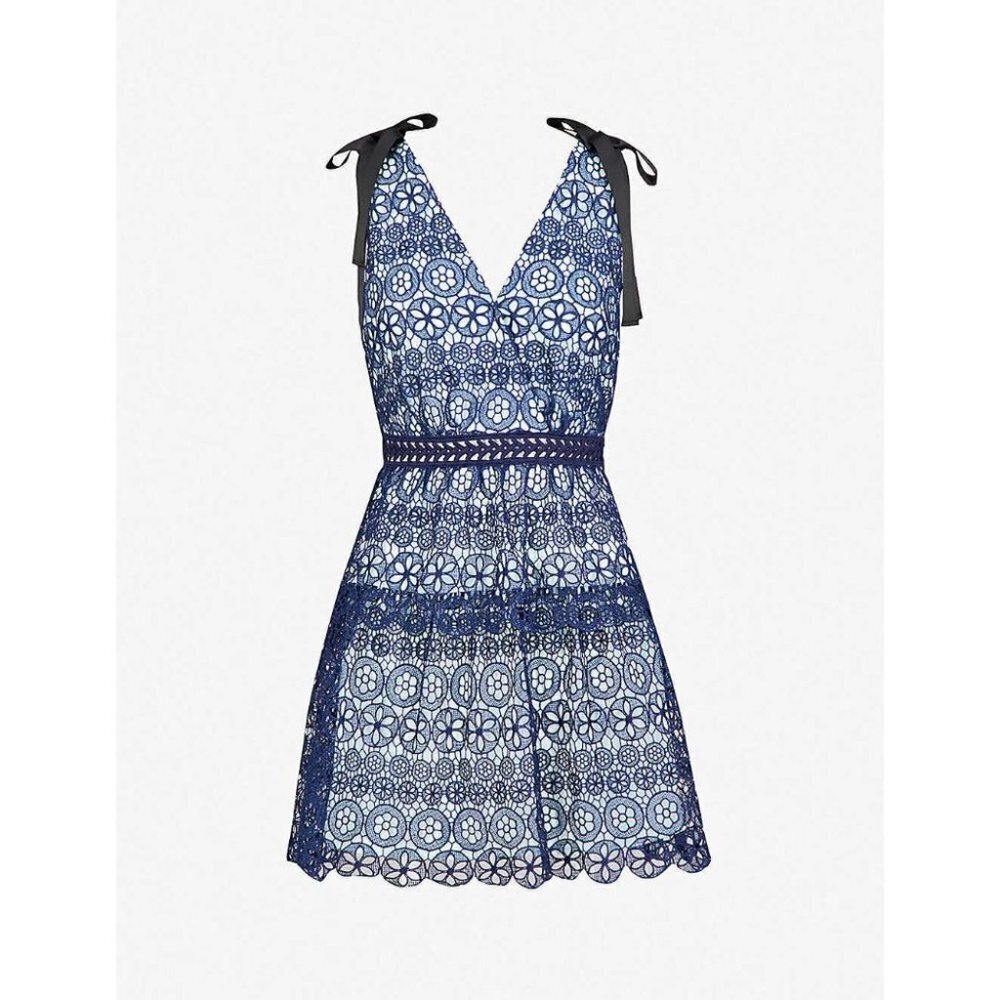 NWT Self-Portrait Bow Embellished Blue Lace Dress $428 - Picture 8 of 12